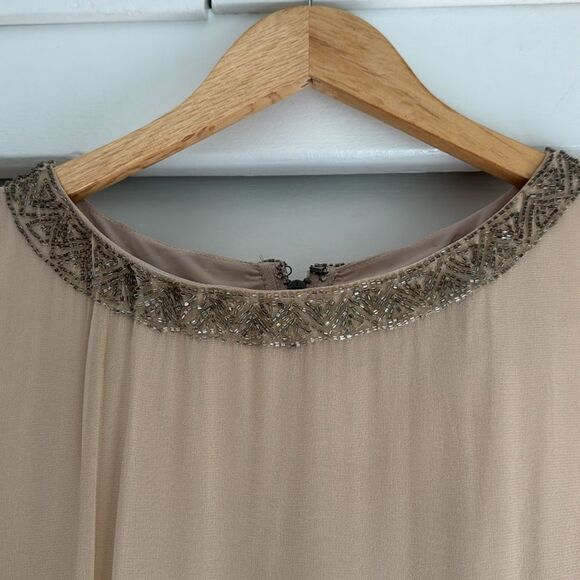 Alice & Olivia Silk Cream Natural Beaded Sheath Dress Knee Length NWT Size 10 - Picture 3 of 9